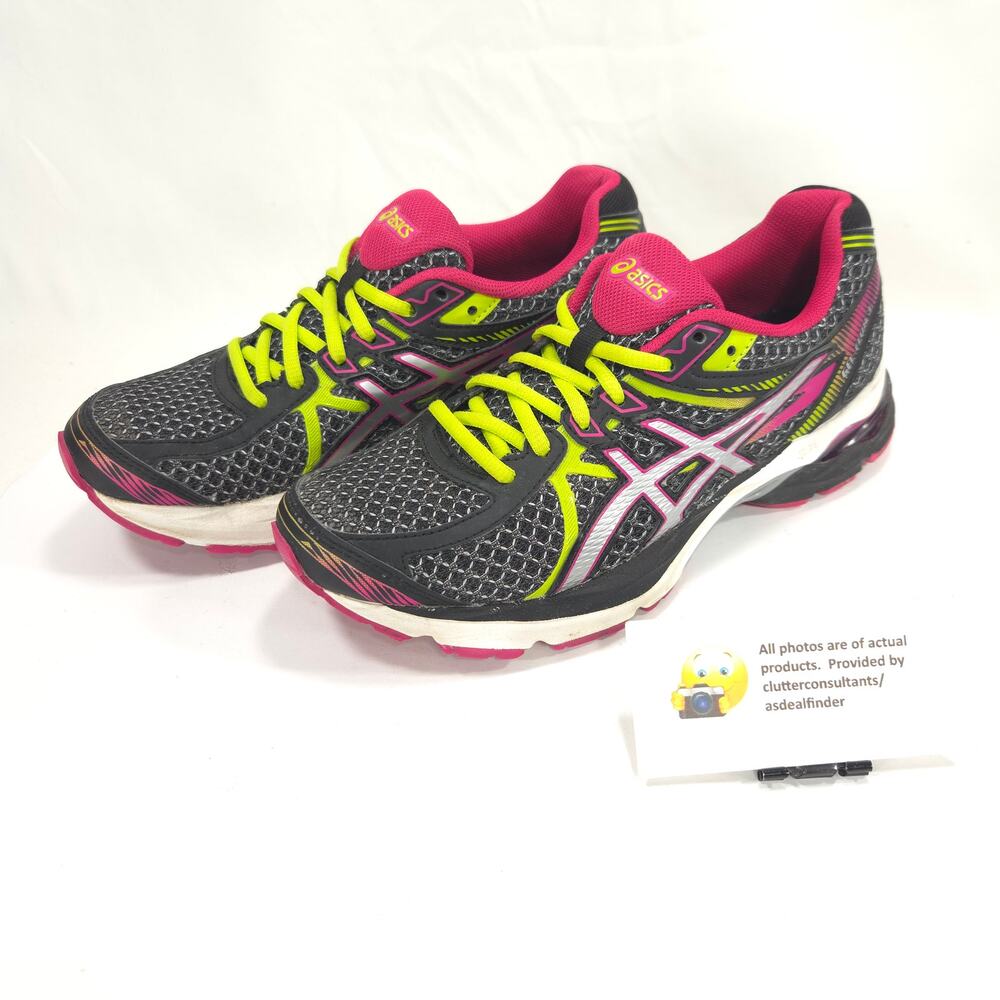 Asics Gel-Flux 3 Athletic Lace Up Shoe Womens Size 7 T664N Black Yellow Pink
